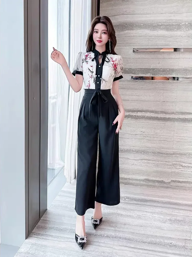 [DISKON KILAT]FADFAD Setelan dua potong motif cetak atasan lengan pendek dan celana pinggang