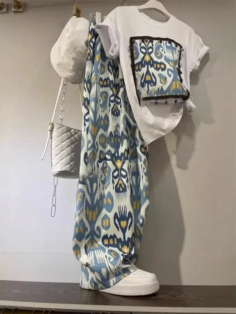 [NEW]FADFAD Setelan atasan lengan pendek + celana panjang dengan gaya modis untuk wanita