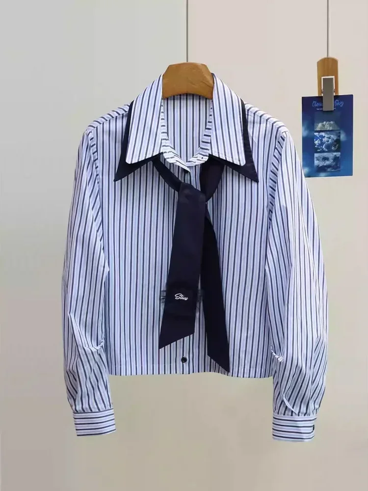 [DISKON KILAT]FADFAD Atasan kemeja lengan panjang motif garis - garis dengan gaya kasual untuk wanita