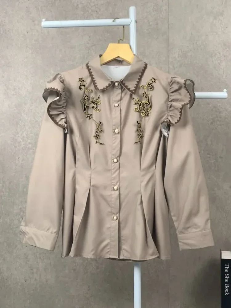 [DISKON KILAT]FADFAD Wanita longgar daun tepi lengan panjang top
