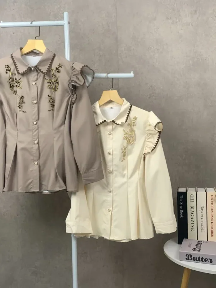 [DISKON KILAT]FADFAD Wanita longgar daun tepi lengan panjang top