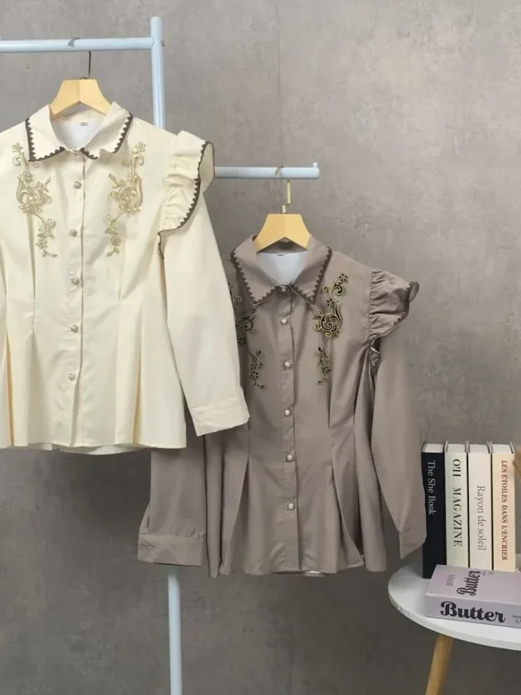 [DISKON KILAT]FADFAD Wanita longgar daun tepi lengan panjang top