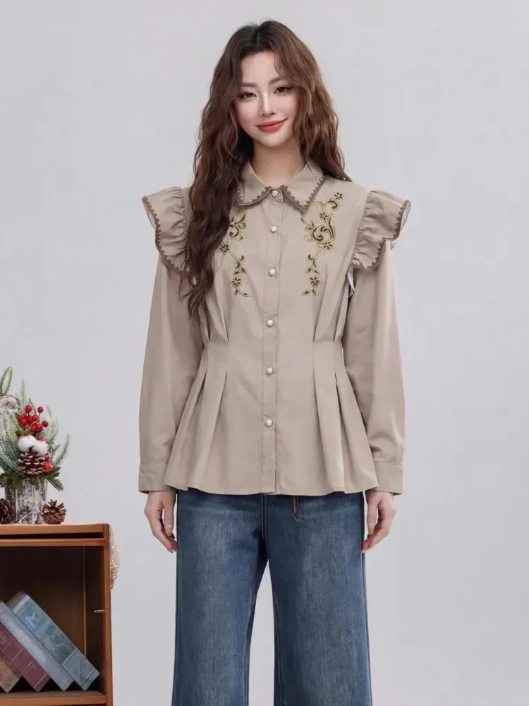 [DISKON KILAT]FADFAD Wanita longgar daun tepi lengan panjang top