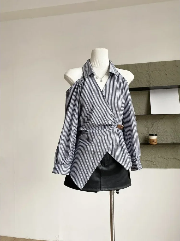 [READY STOCK]FADFAD Atasan kemeja bergaris lengan panjang korean style dan gaya terbaru