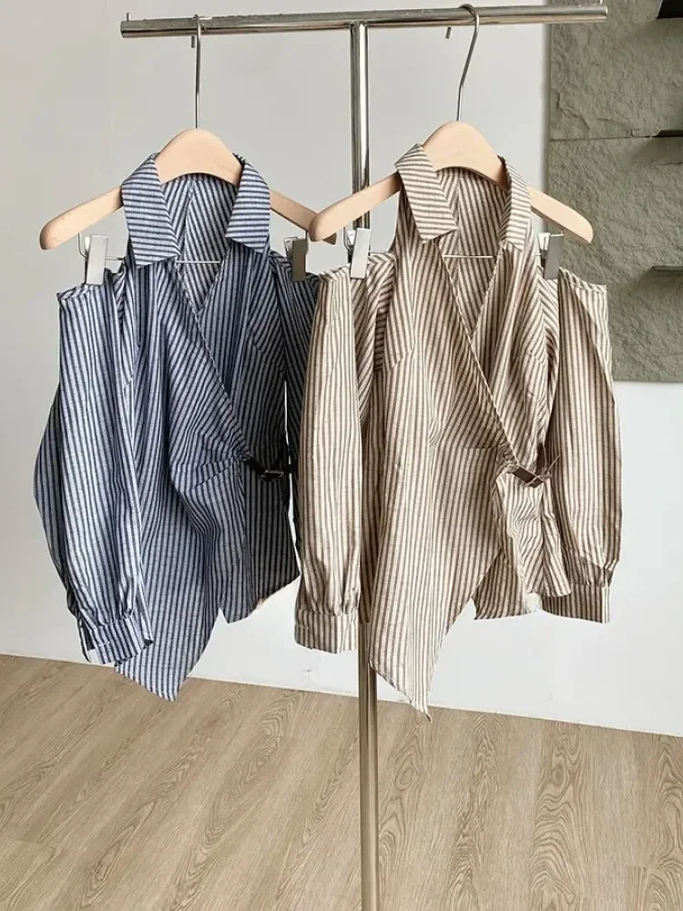 [READY STOCK]FADFAD Atasan kemeja bergaris lengan panjang korean style dan gaya terbaru