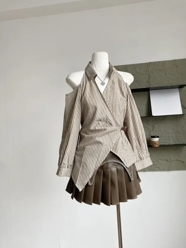 [READY STOCK]FADFAD Atasan kemeja bergaris lengan panjang korean style dan gaya terbaru