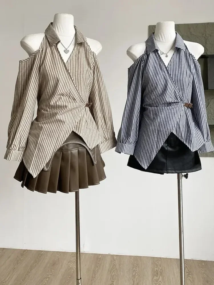 [READY STOCK]FADFAD Atasan kemeja bergaris lengan panjang korean style dan gaya terbaru