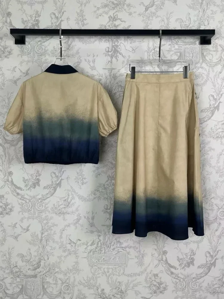[DISKON KILAT]FADFAD Setelan wanita dua potong kelas atas motif bunga dengan warna gradasi + rok kekinian