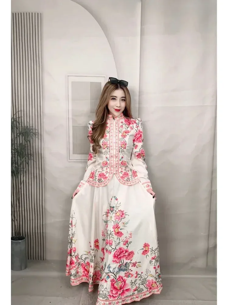 FADFAD Setelan dengan atasan lengan panjang dan rok bermotif bunga-bunga gaya baru untuk wanita