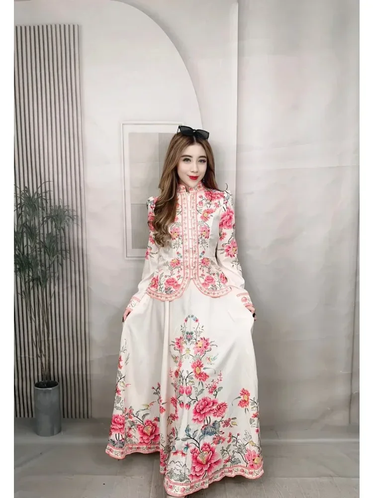 FADFAD Setelan dengan atasan lengan panjang dan rok bermotif bunga-bunga gaya baru untuk wanita