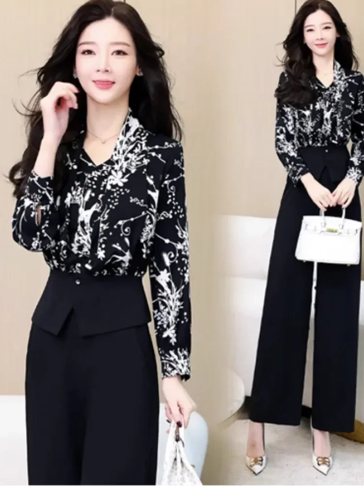 FADFAD Setelan gaya elegan lengan panjang dan celana model kaki lurus untuk wanita
