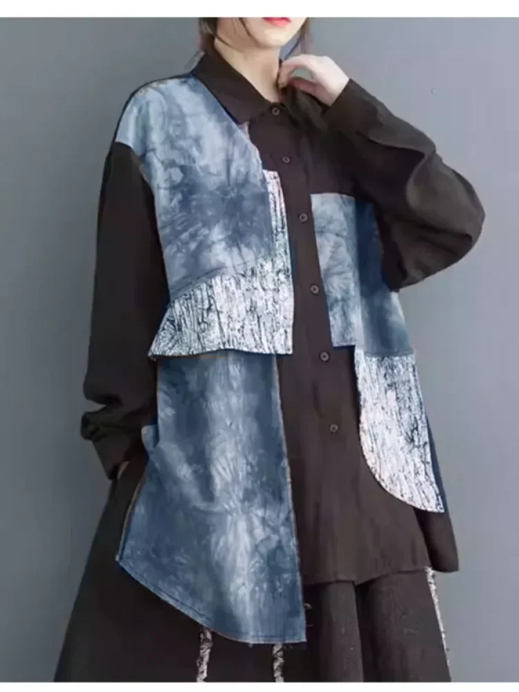 [NEW]FADFAD Atasan kemeja bermotif cetak dengan lengan pendek gaya modis untuk wanita