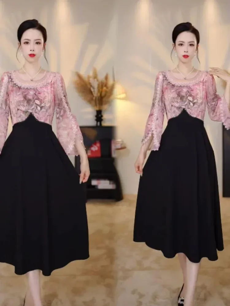 [NEW]FADFAD Gaun elegan motif bergaris dengan lengan panjang gaya baru