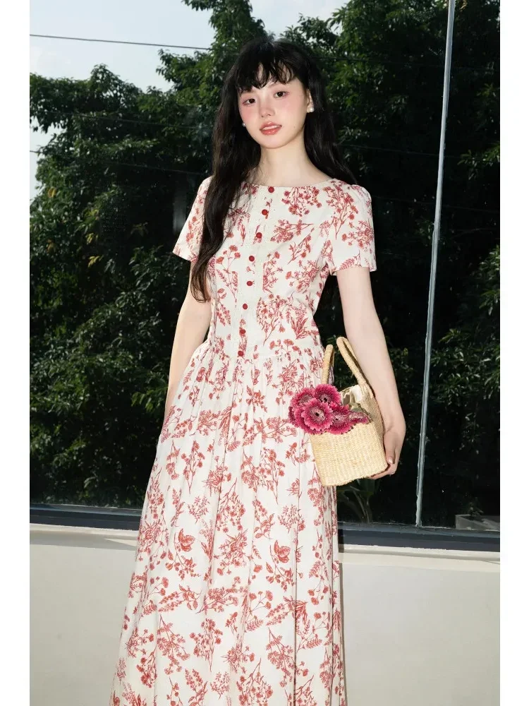 FADFAD Gaun kelas atas mewah pinggang tinggi dengan lengan pendek dan rok midi model a