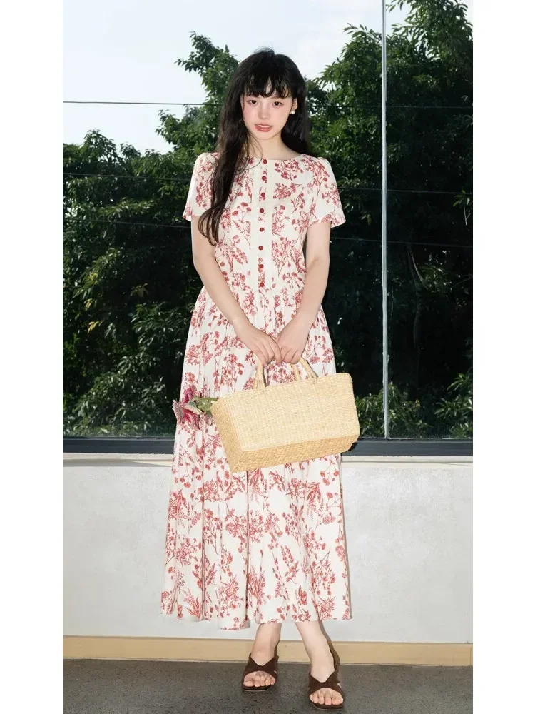 FADFAD Gaun kelas atas mewah pinggang tinggi dengan lengan pendek dan rok midi model a