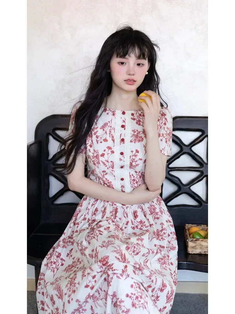 FADFAD Gaun kelas atas mewah pinggang tinggi dengan lengan pendek dan rok midi model a