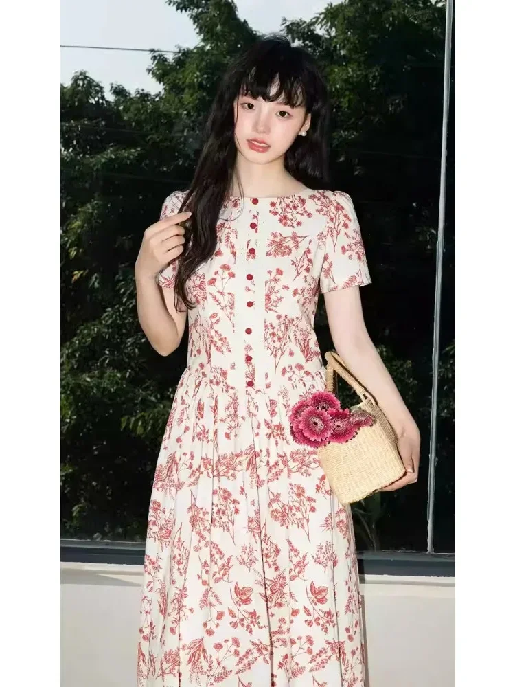 FADFAD Gaun kelas atas mewah pinggang tinggi dengan lengan pendek dan rok midi model a