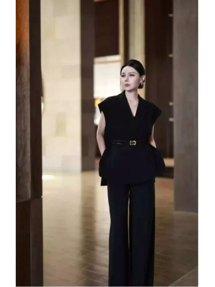 [CUCI GUDANG]FADFAD Setelan atasan vest + celana kelas atas dua potong untuk wanita trendi