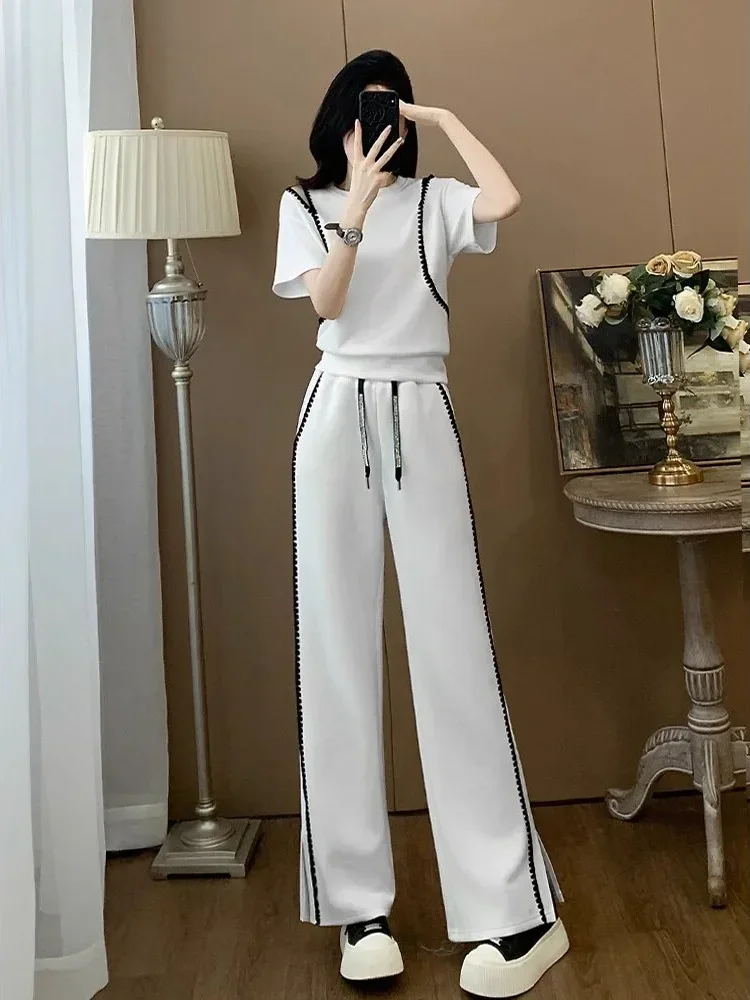 FADFAD Setelan dua potong atasan dengan lengan pendek dan celana panjang gaya modis baru untuk wanita