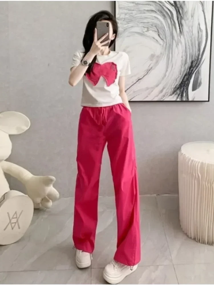 [NEW]FADFAD Setelan wanita manis dua potong atasan blouse lengan pendek dengan pita cantik dan celana panjang high waist pinggang elastis