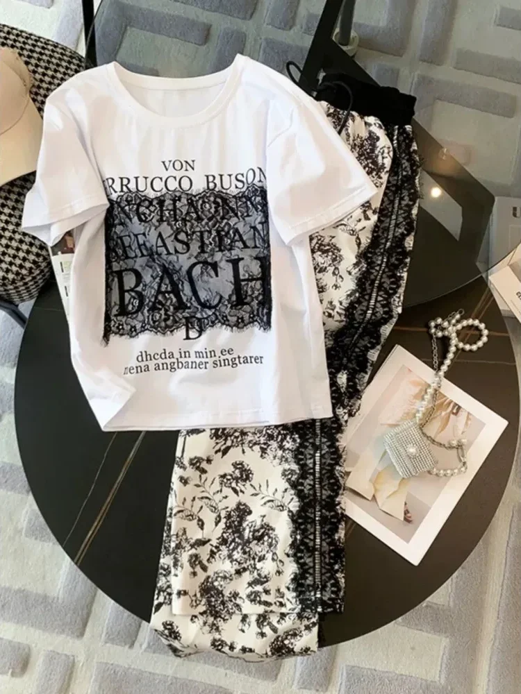 [NEW]FADFAD Setelan dua potong dengan atasan lengan pendek modis dan celana panjang bermotif baru