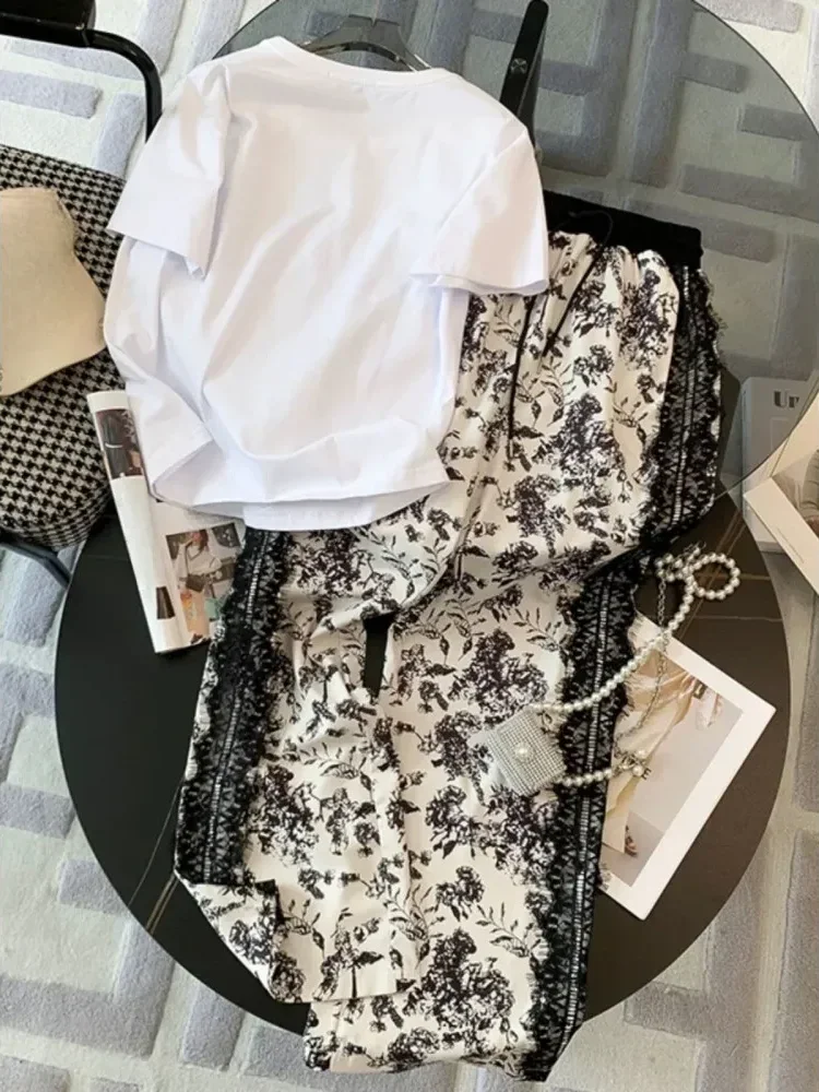 [NEW]FADFAD Setelan dua potong dengan atasan lengan pendek modis dan celana panjang bermotif baru