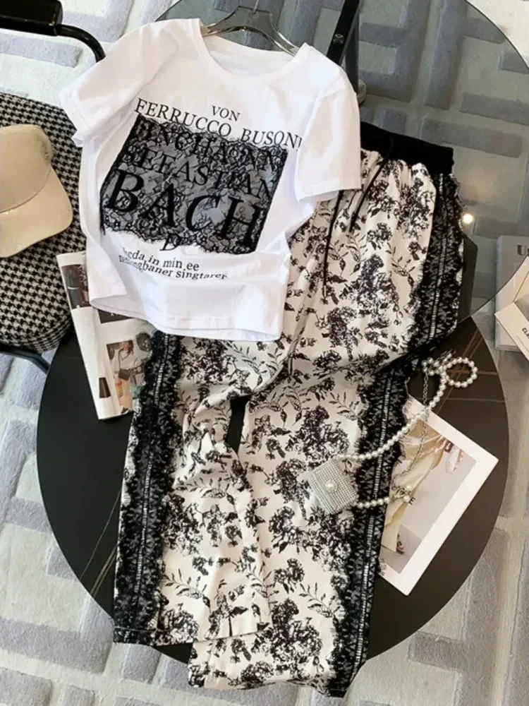 [NEW]FADFAD Setelan dua potong dengan atasan lengan pendek modis dan celana panjang bermotif baru