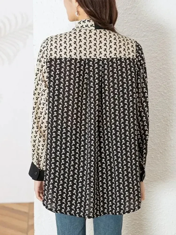 [DISKON KILAT]FADFAD Atasan kemeja tie neck motif cetak lengan panjang dan bergaya elegan