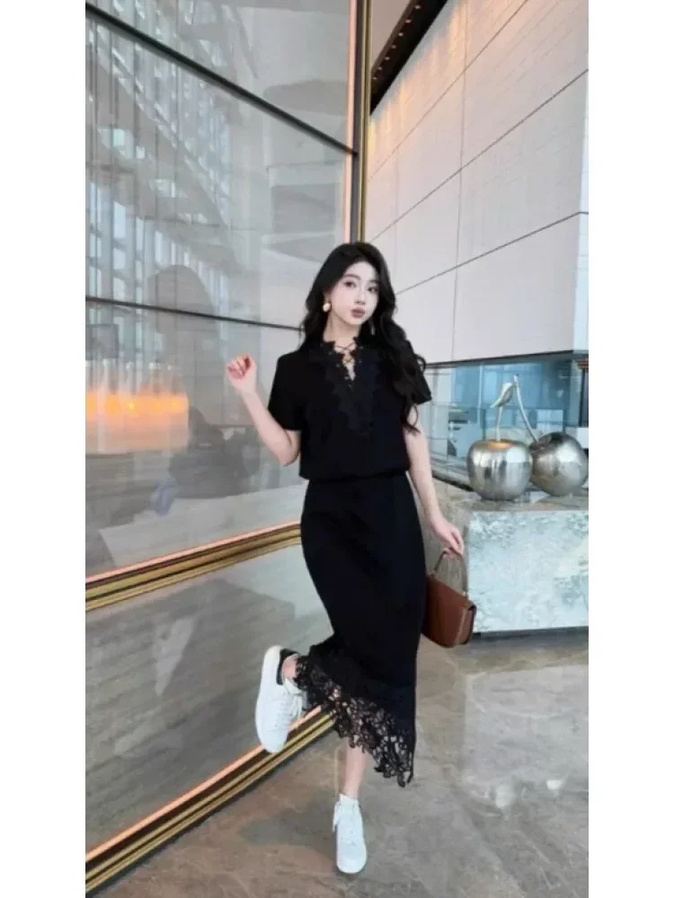 [NEW]FADFAD Setelan midi hitam elegan wanita modern dengan detail feminin dan desain chic untuk tampilan casual