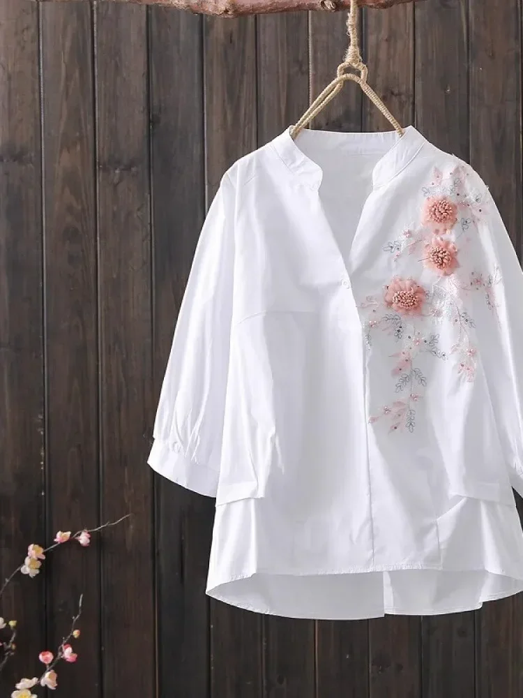 FADFAD Atasan kemeja motif bunga modis cantik untuk wanita