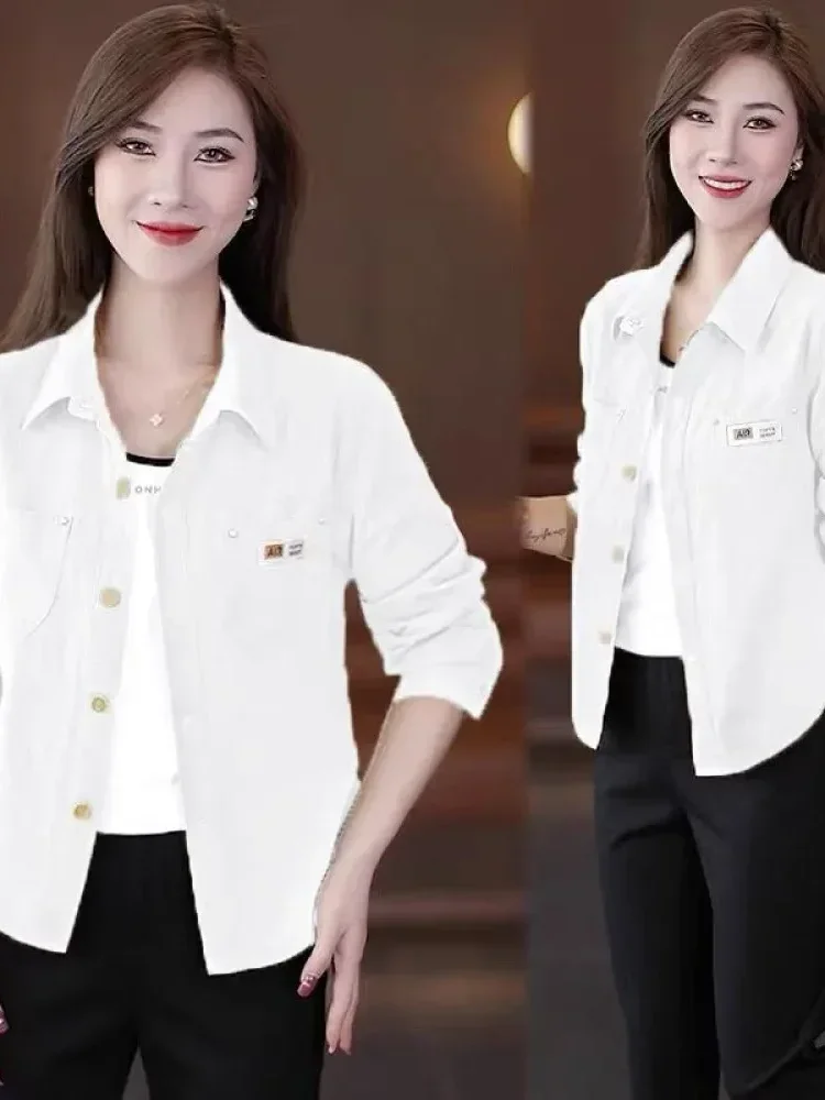 FADFAD Atasan kemeja kasual dengan kerah formal dan warna polos
