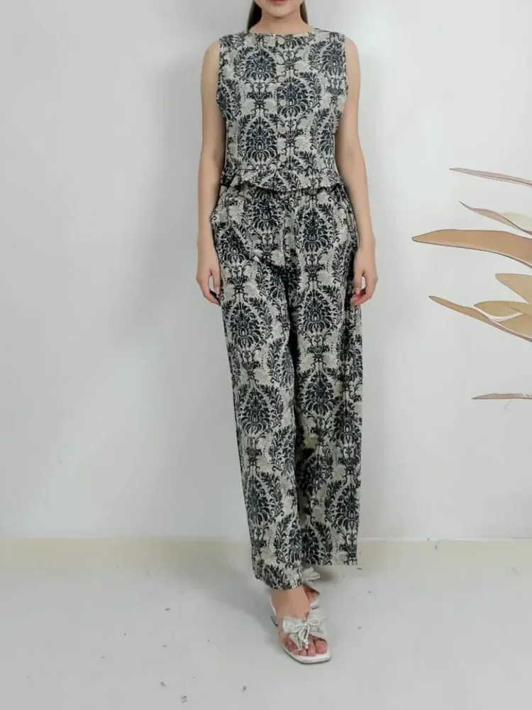 [NEW]FADFAD Setelan dua potong palsu atasan lengan pendek kerah v+ celana panjang gaya korea terbaru