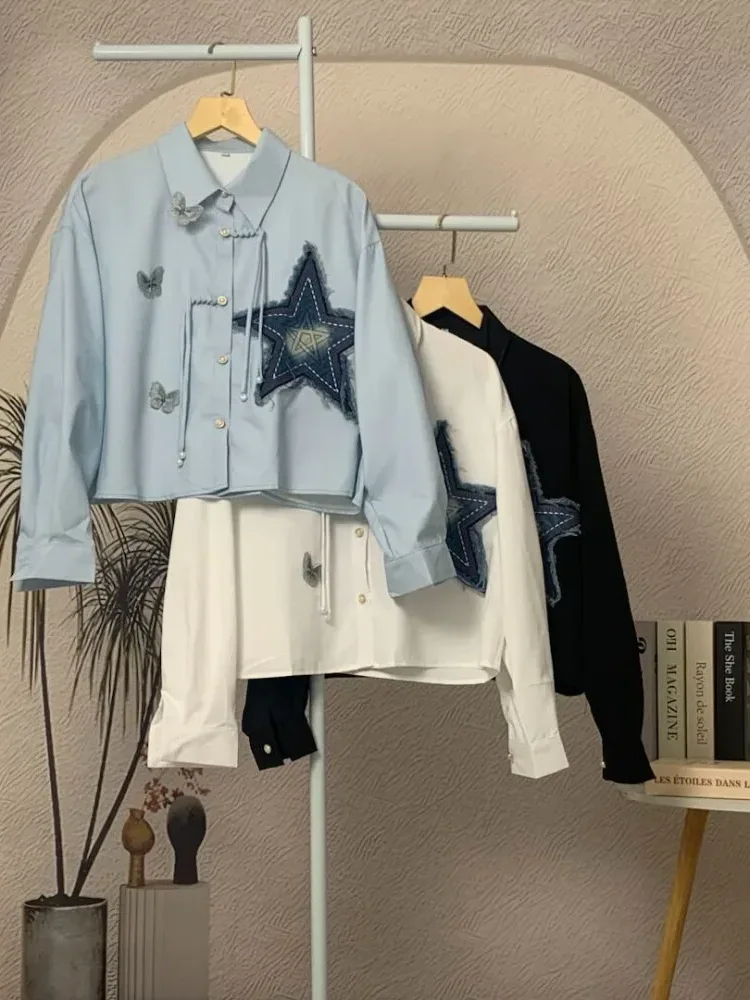 FADFAD Atasan kemeja lengan panjang wanita gaya cina baru