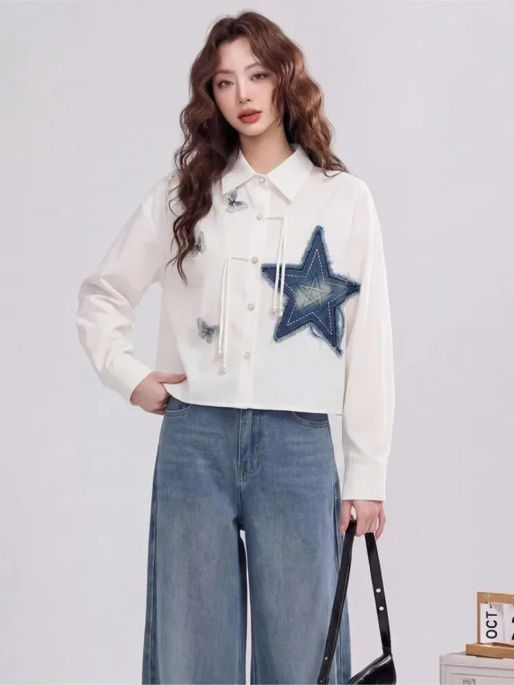 FADFAD Atasan kemeja lengan panjang wanita gaya cina baru