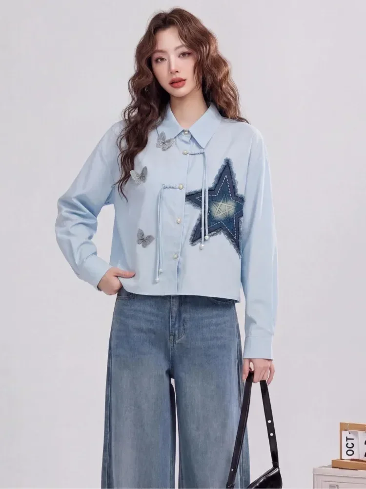 FADFAD Atasan kemeja lengan panjang wanita gaya cina baru