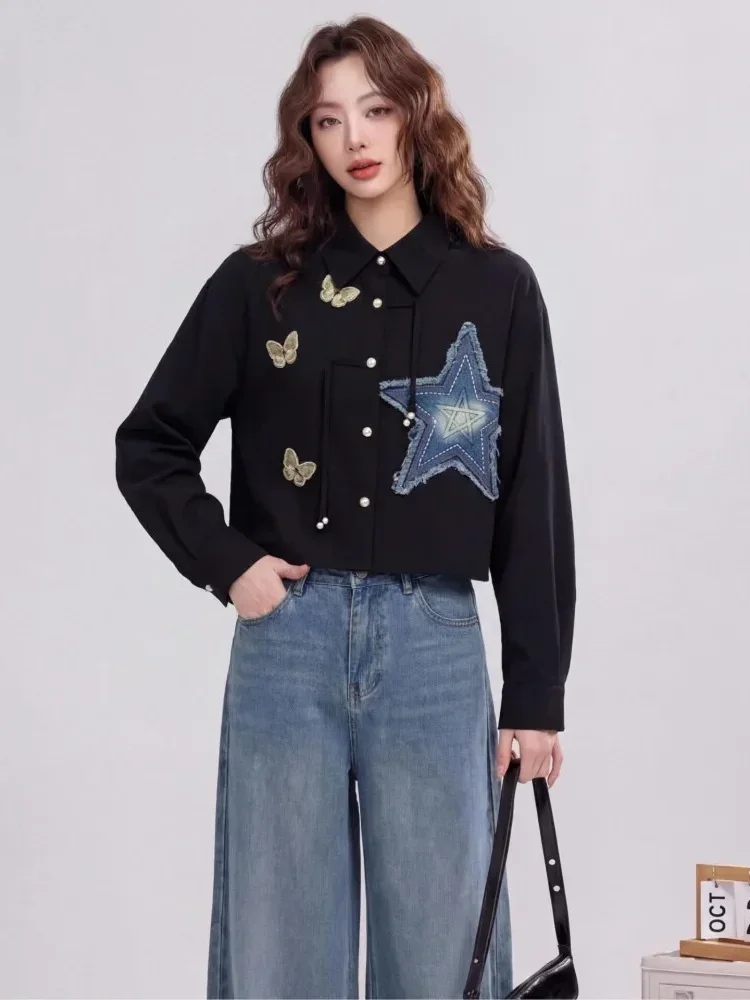 FADFAD Atasan kemeja lengan panjang wanita gaya cina baru