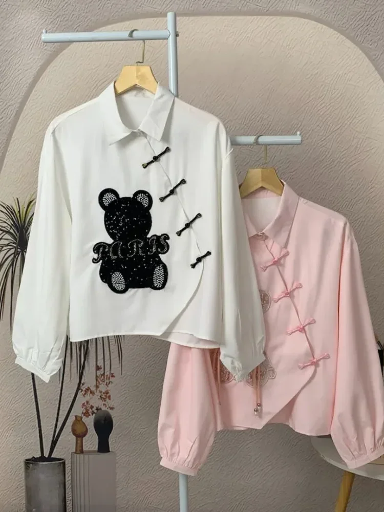 [READY STOCK]FADFAD Atasan lengan panjang longgar modis dengan aksesori beruang yang indah