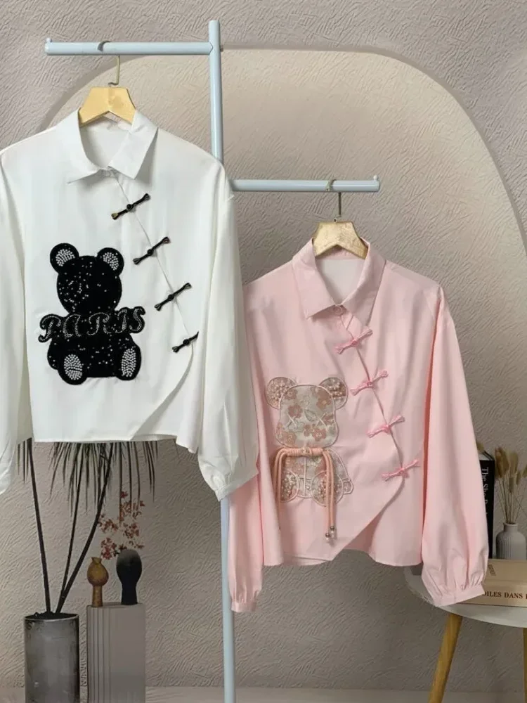 [READY STOCK]FADFAD Atasan lengan panjang longgar modis dengan aksesori beruang yang indah