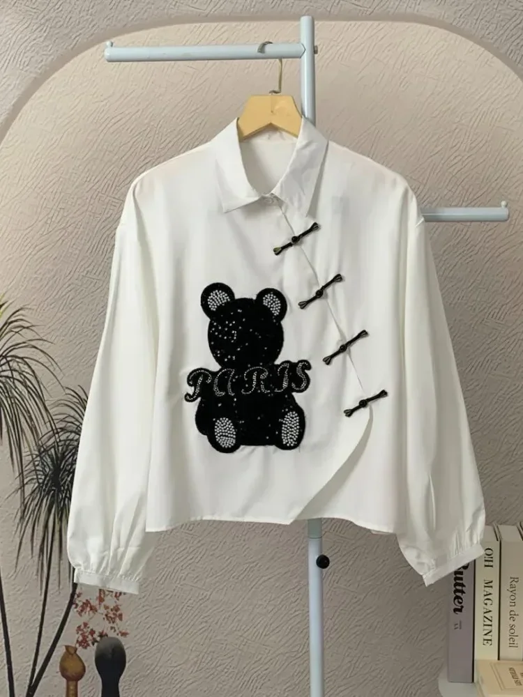 [READY STOCK]FADFAD Atasan lengan panjang longgar modis dengan aksesori beruang yang indah