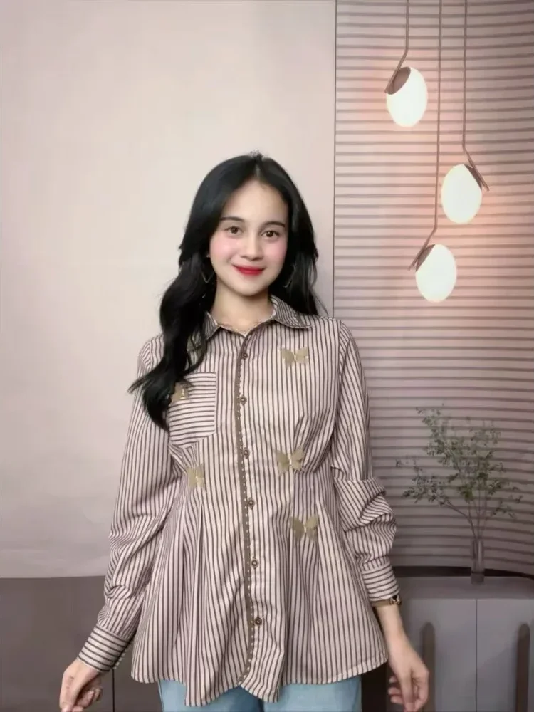 [DISKON KILAT]FADFAD Atasan kemeja bermotif lengan panjang gaya kasual