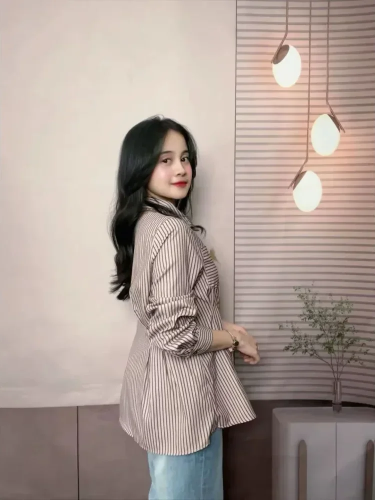 [DISKON KILAT]FADFAD Atasan kemeja bermotif lengan panjang gaya kasual
