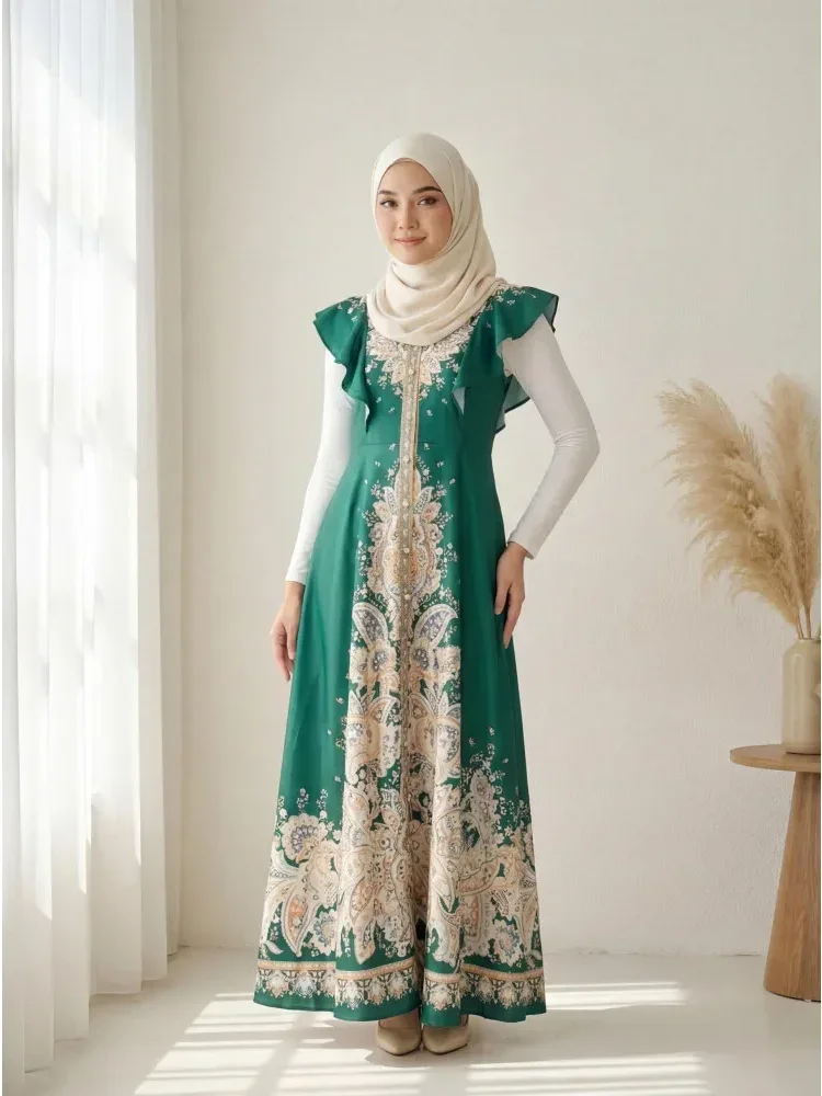 [READY STOCK]FADFAD Gaun elegan bergaya retro dengan motif cetak dan model ramping untuk wanita