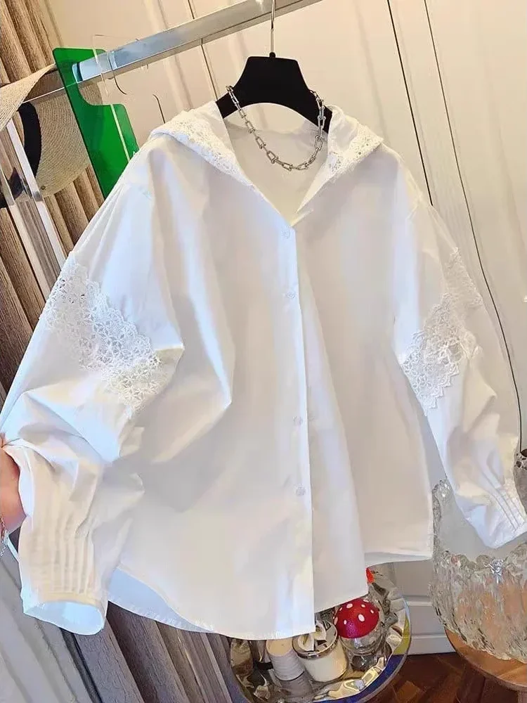 [NEW]FADFAD Atasan kemeja longgar dengan lengan panjang kasual wanita