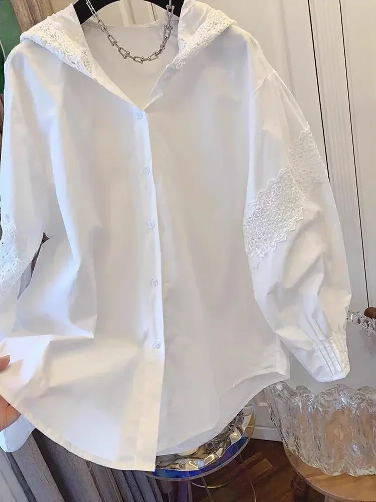 [NEW]FADFAD Atasan kemeja longgar dengan lengan panjang kasual wanita