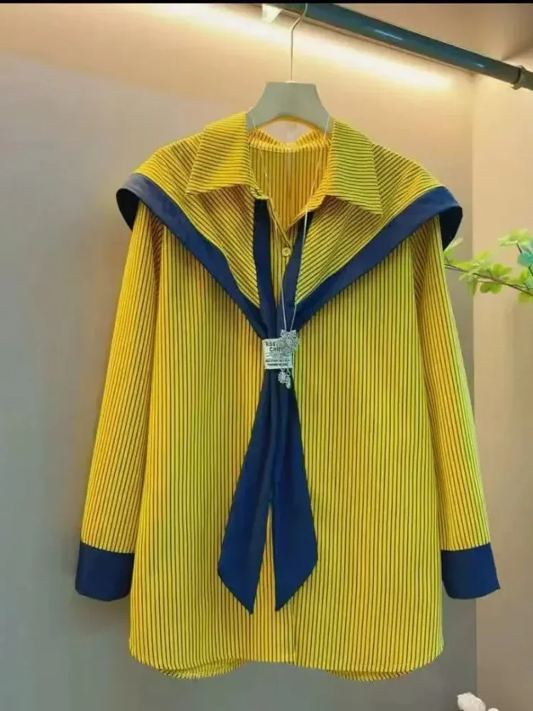 [NEW]FADFAD Kemeja wanita lengan panjang model unik kekinian motif bergaris