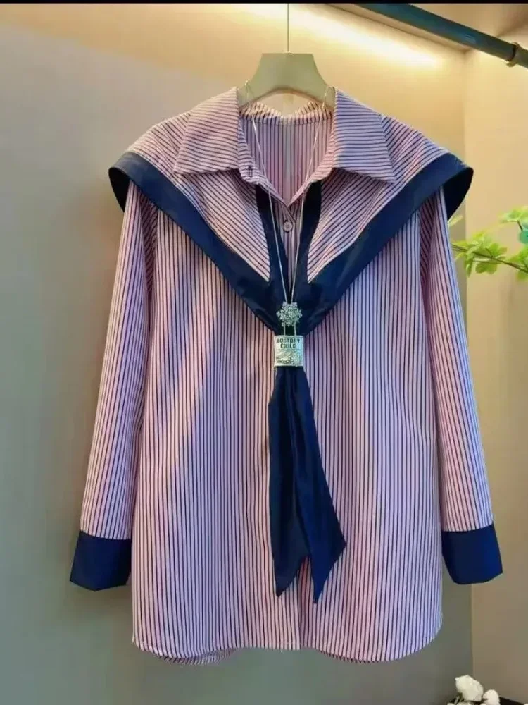 [NEW]FADFAD Kemeja wanita lengan panjang model unik kekinian motif bergaris