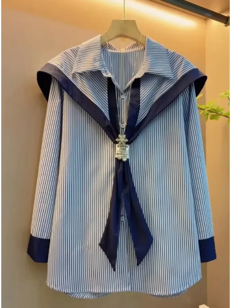 [NEW]FADFAD Kemeja wanita lengan panjang model unik kekinian motif bergaris