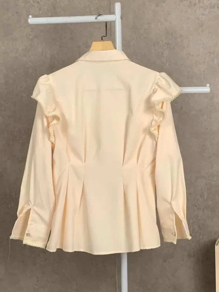 [NEW]FADFAD Wanita longgar daun tepi lengan panjang top