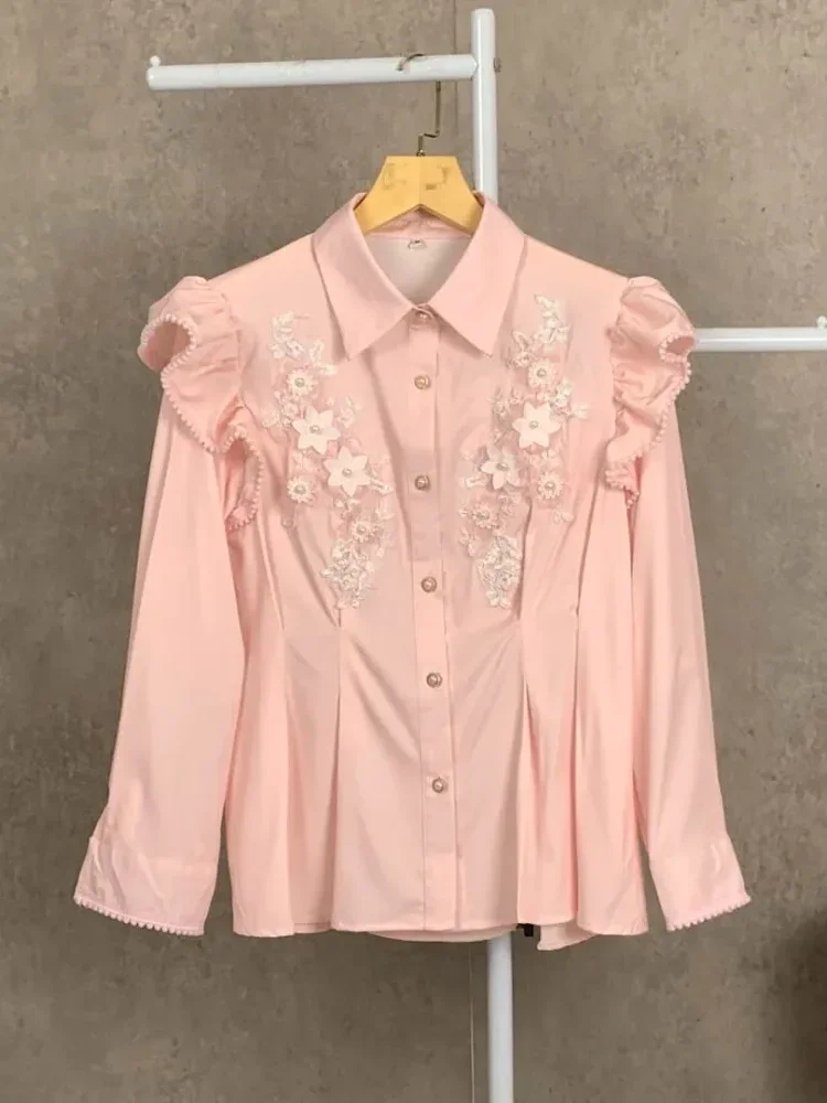 [NEW]FADFAD Wanita longgar daun tepi lengan panjang top