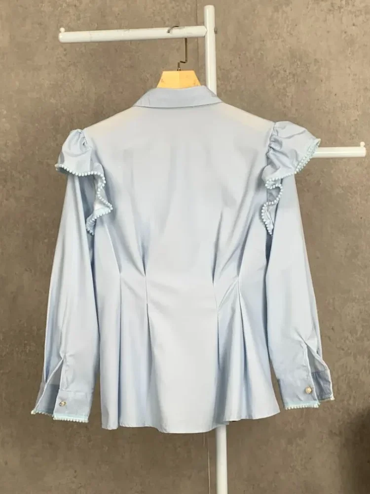 [NEW]FADFAD Wanita longgar daun tepi lengan panjang top